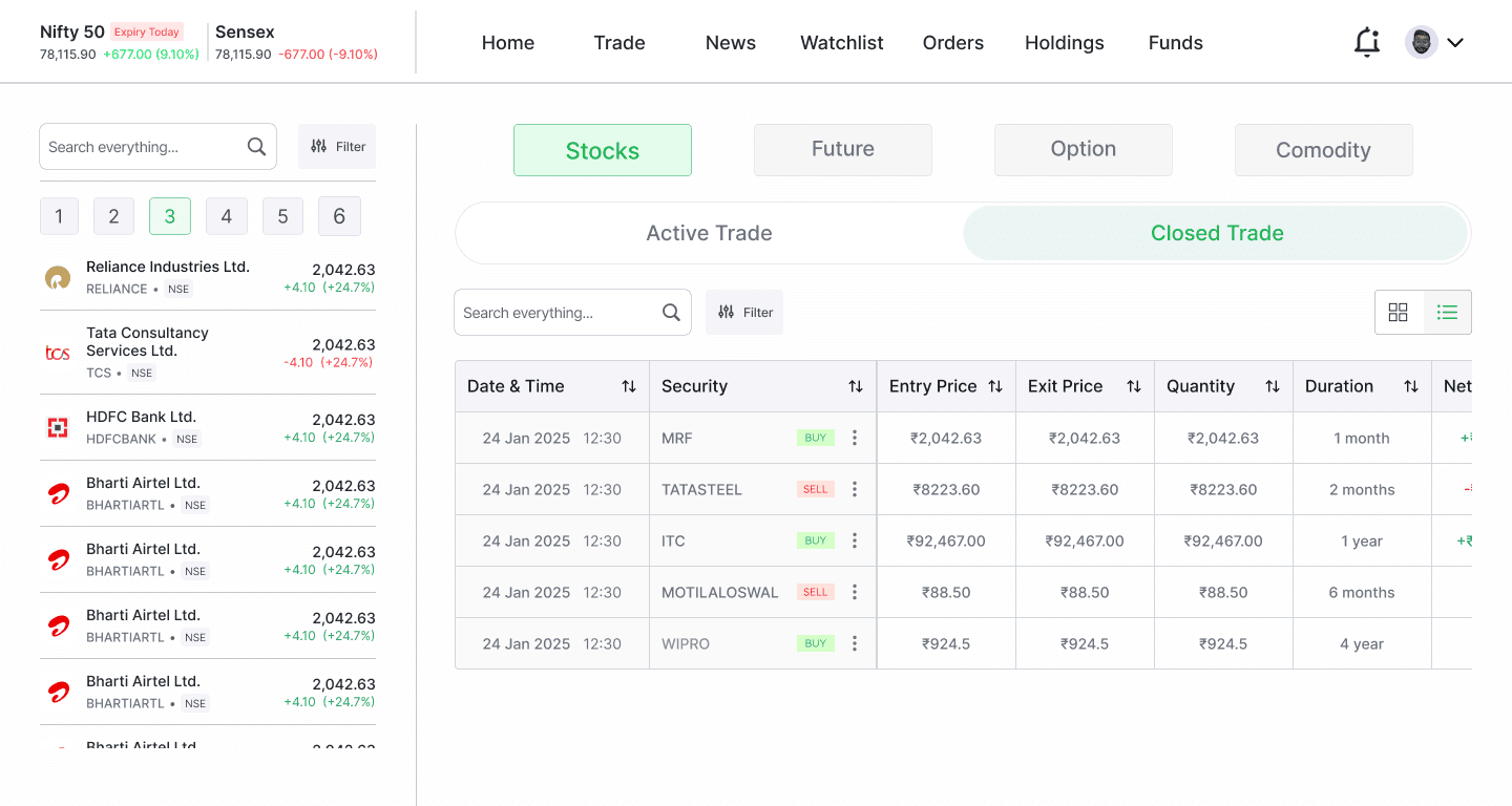 Trading Terminal interface